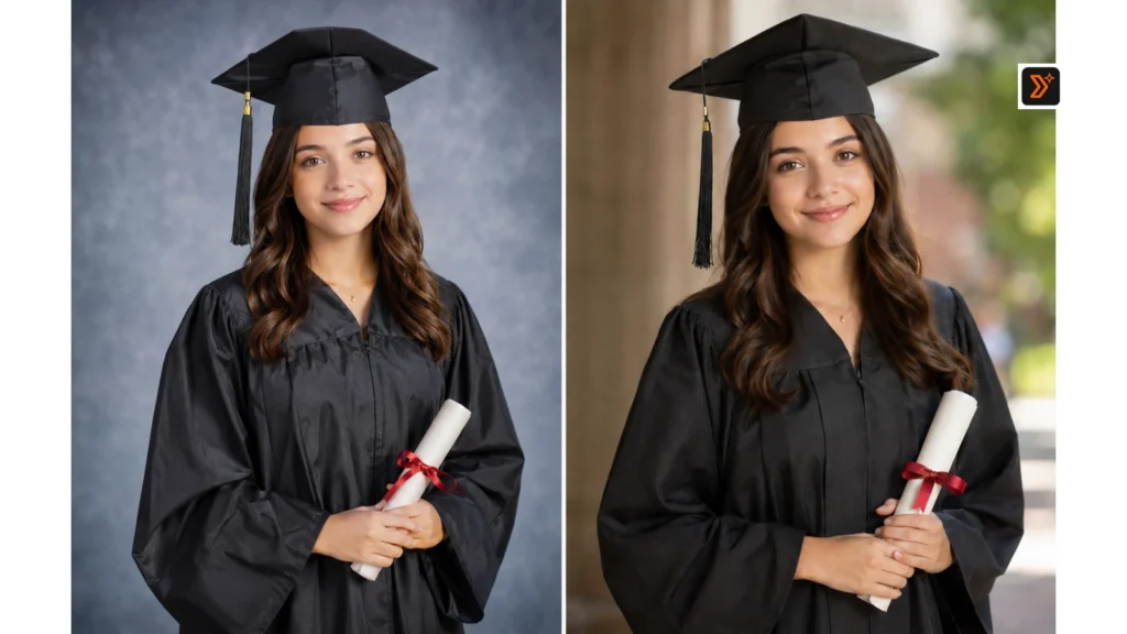 15 Best Gemini Prompts for Graduation Photos and Senior Portraits 6 Bad vs better Gemini graduation photo prompt example