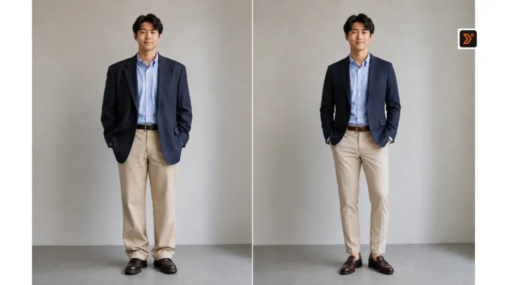Bad vs better Gemini outfit edit example for changing clothes in a photo