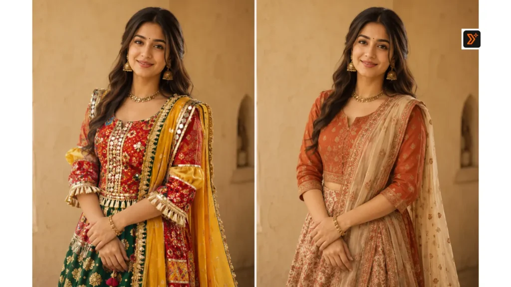 Bad vs better Rajasthani outfit prompt example using Gemini