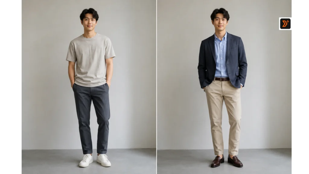 Before and after Gemini clothes change example with same face and pose