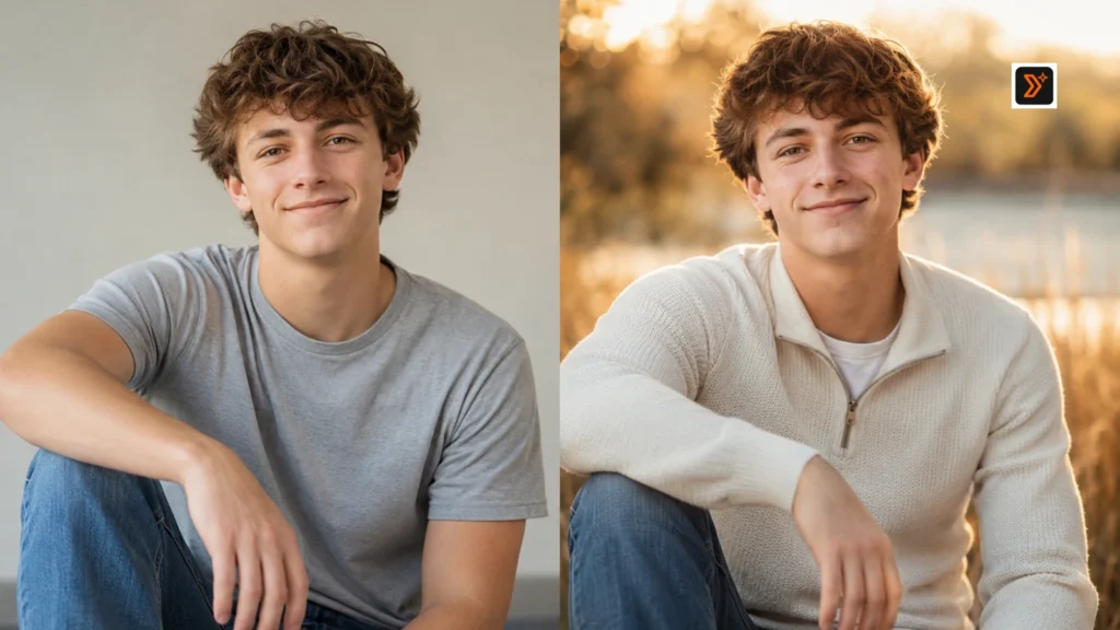 Before and after Gemini senior picture transformation example