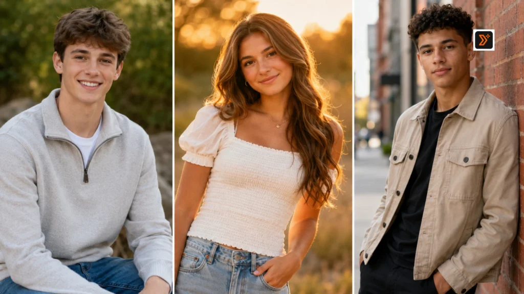 Classic golden hour and downtown senior picture prompt examples