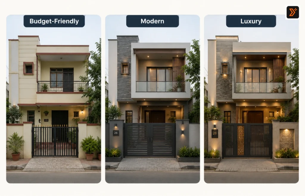 Comparison of budget-friendly, modern, and luxury home redesign styles using AI