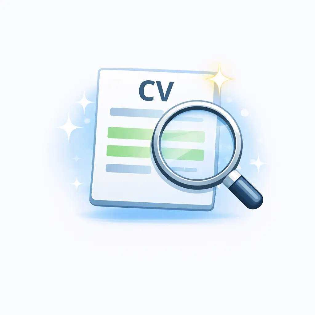 Resume Prompt Generator 4 ATS friendly resume icon with magnifying glass checking keywords on a CV