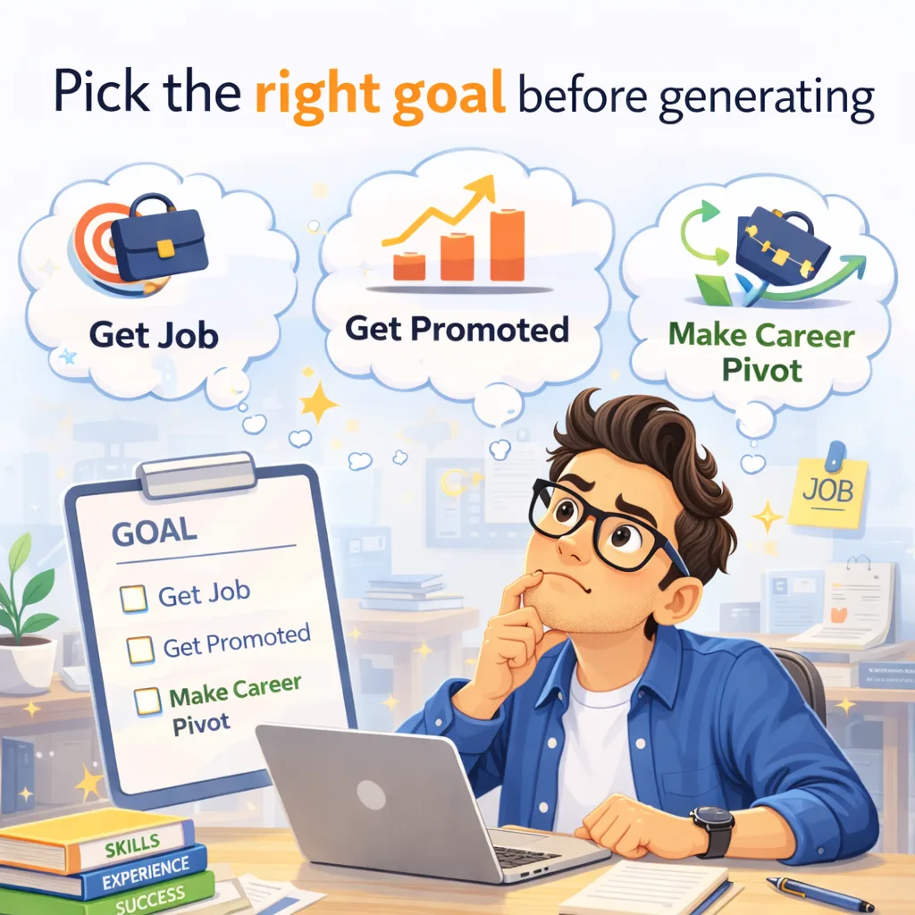 Job seeker choosing the right career goal before generating a resume