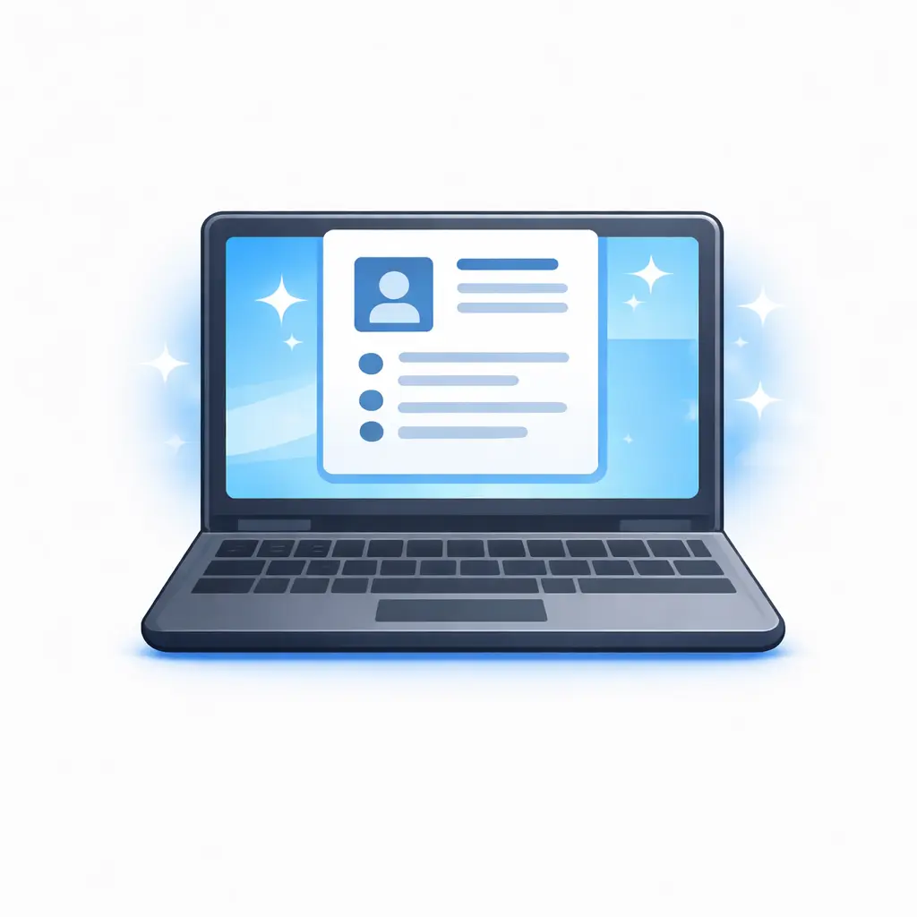 Resume Prompt Generator 2 Write a new resume icon showing a laptop with a resume document on screen