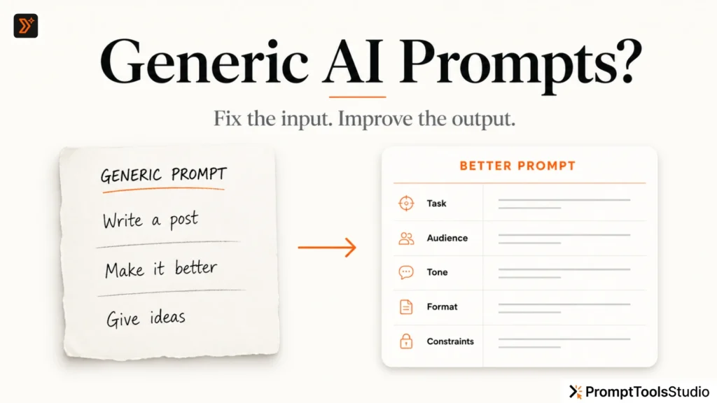 Bad AI prompt vs better AI prompt comparison showing how to fix generic AI responses